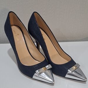 Kate Spade Silver and Navy Blue Paloma Pumps Women's Heels